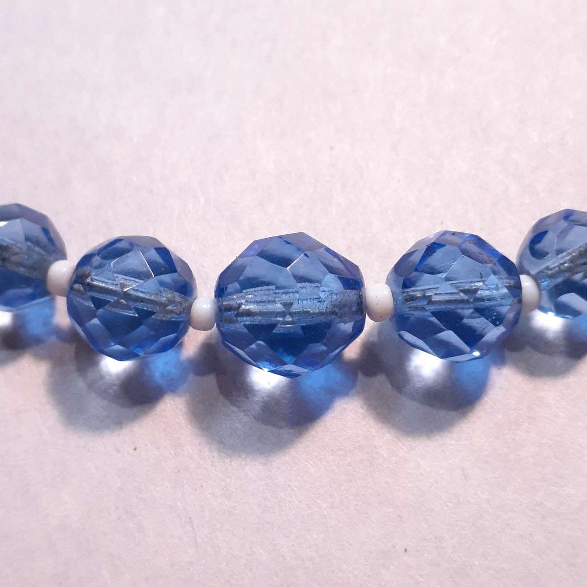 Cut glass crystal bead necklace - Pale Blue Faceted