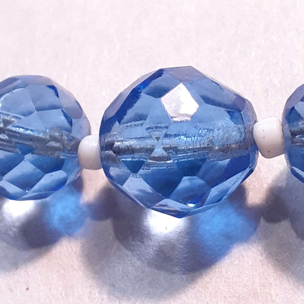 Cut glass crystal bead necklace - Pale Blue Faceted