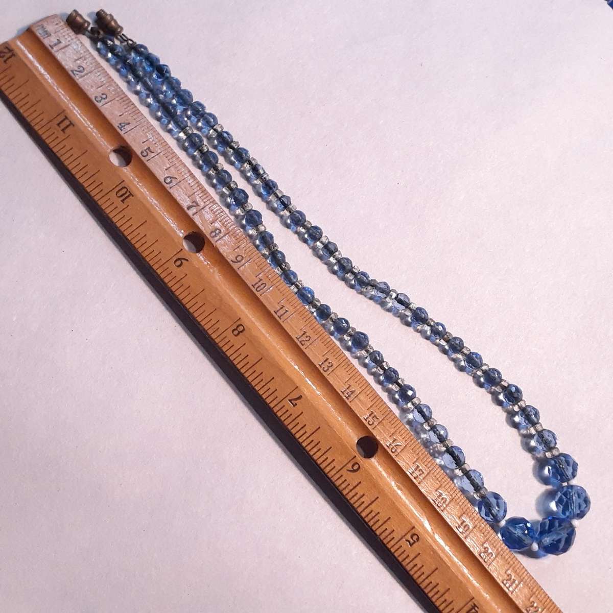 Cut glass crystal bead necklace - Pale Blue Faceted
