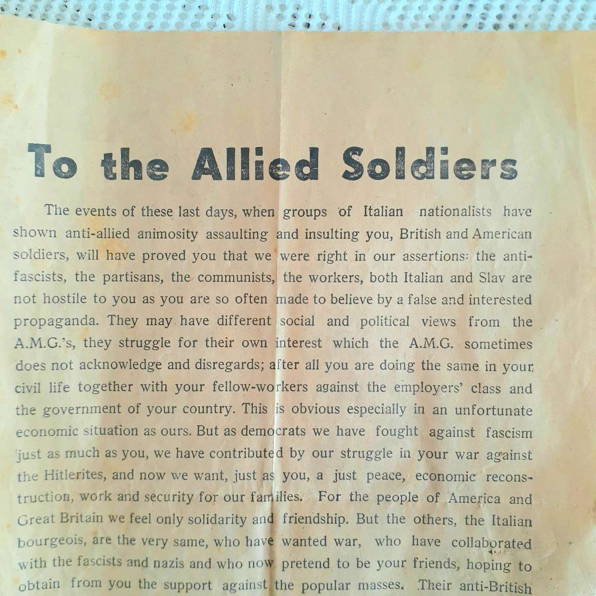 WW2 antifascist italian leaflet - original