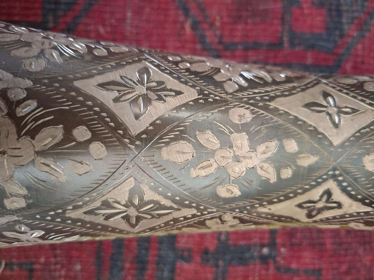 Tall etched two toned elegant brass vase 45 cms