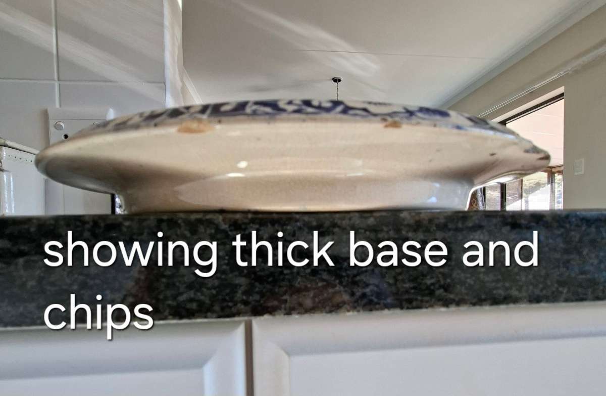 Antique Ironstone trivet - blue and white