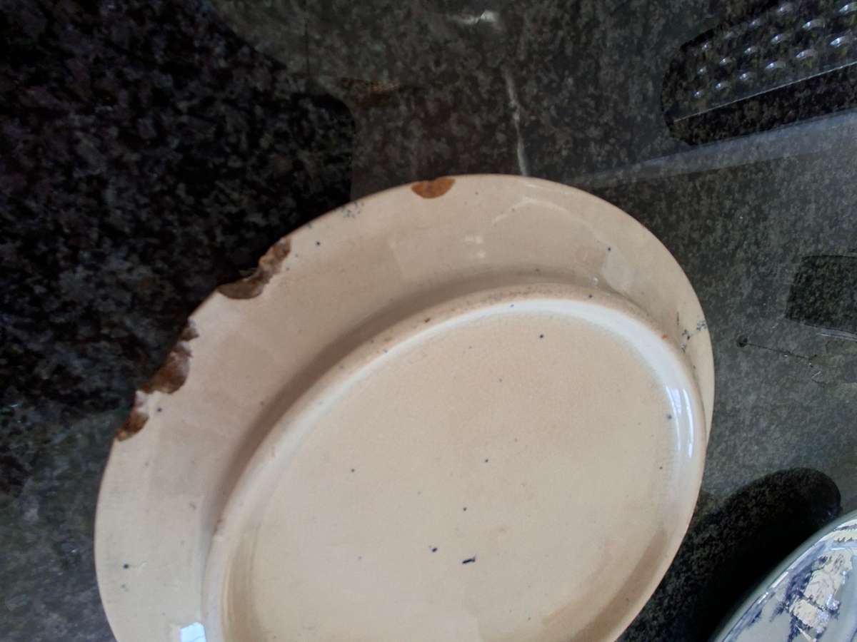 Antique Ironstone trivet - blue and white