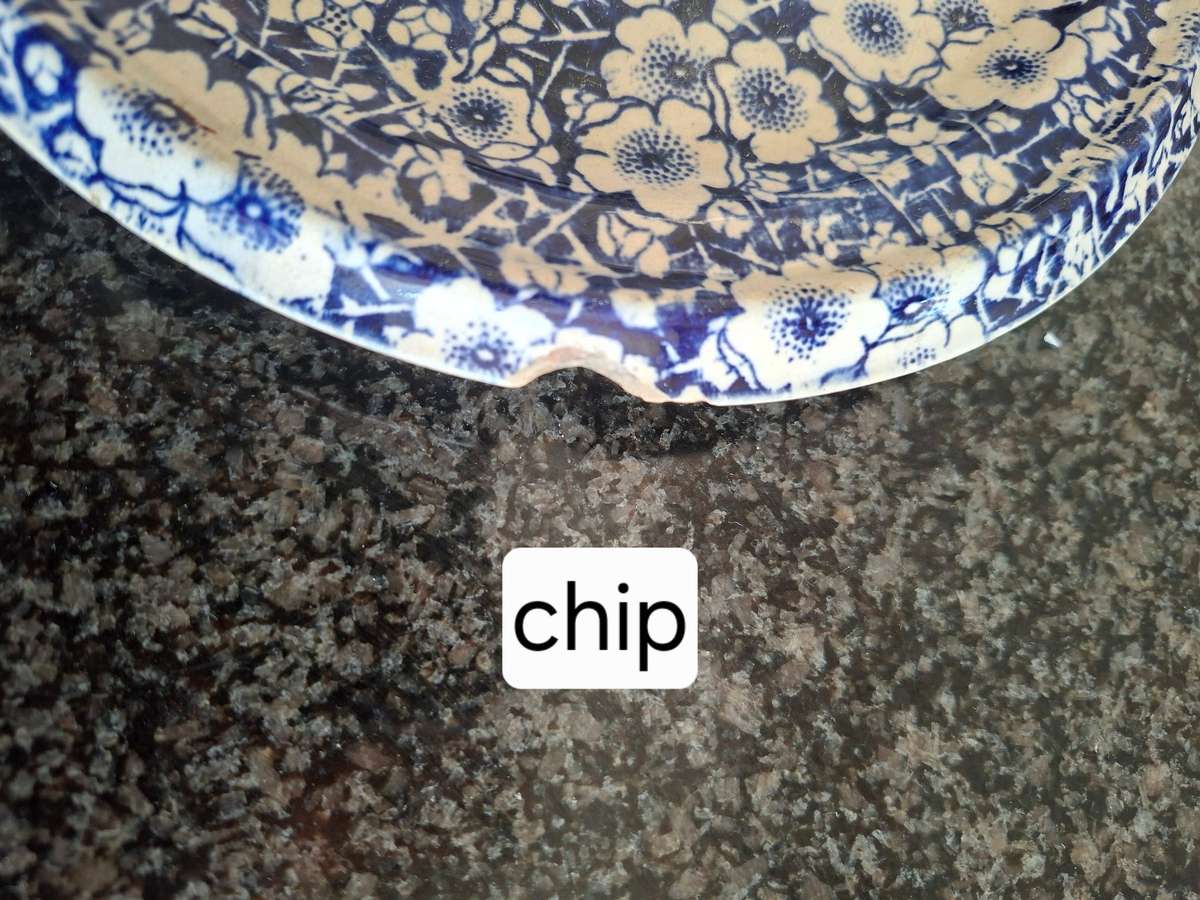 Antique Ironstone trivet - blue and white