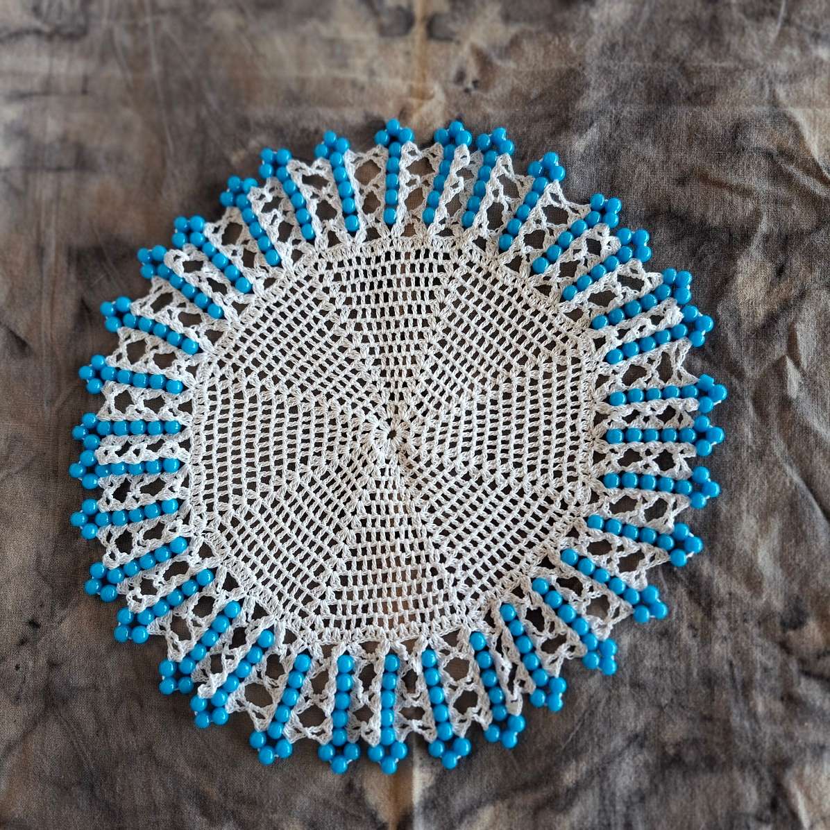 2 Crochet doilies jug covers with glass beads