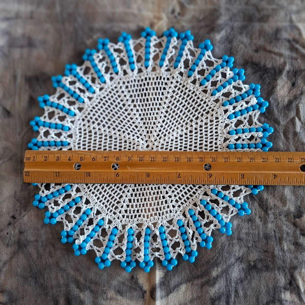 2 Crochet doilies jug covers with glass beads