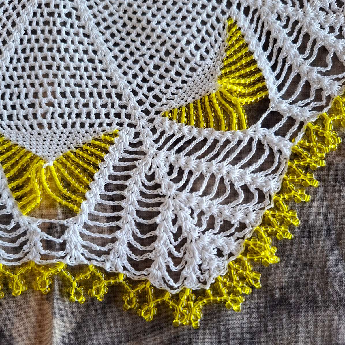 2 Crochet doilies jug covers with glass beads