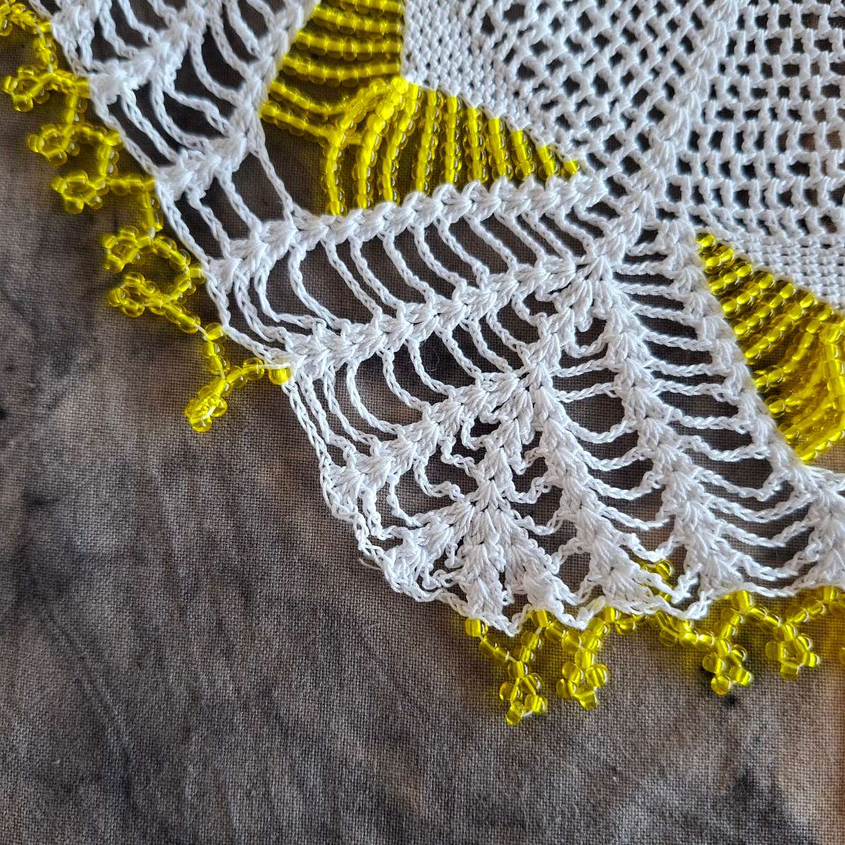 2 Crochet doilies jug covers with glass beads