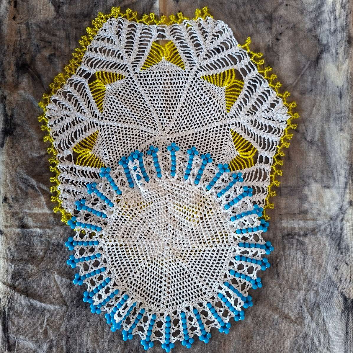 2 Crochet doilies jug covers with glass beads