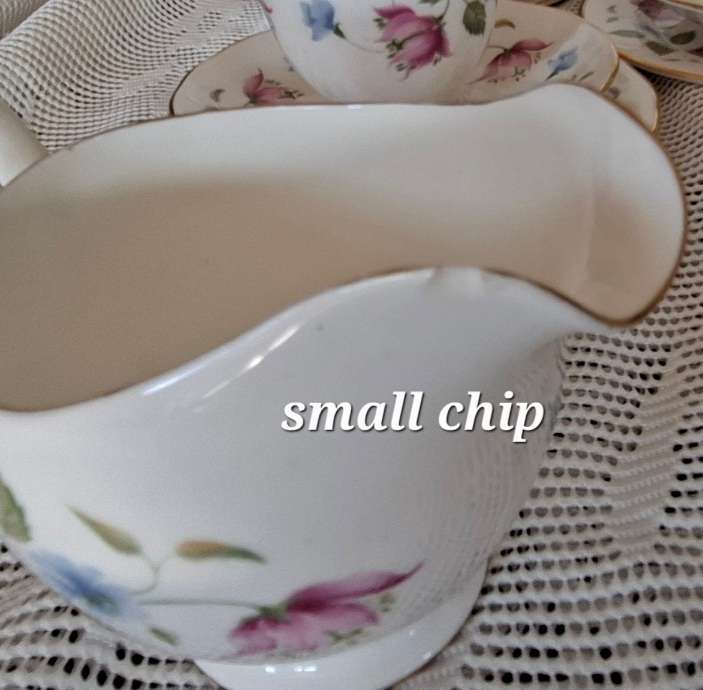 Tea Set Queen Anne 6 trios cake plate sugar basin and milk jug