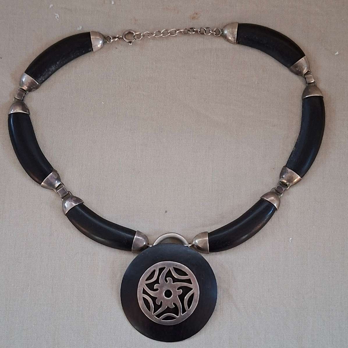 Stirling Silver and black wood necklace - One of a kind