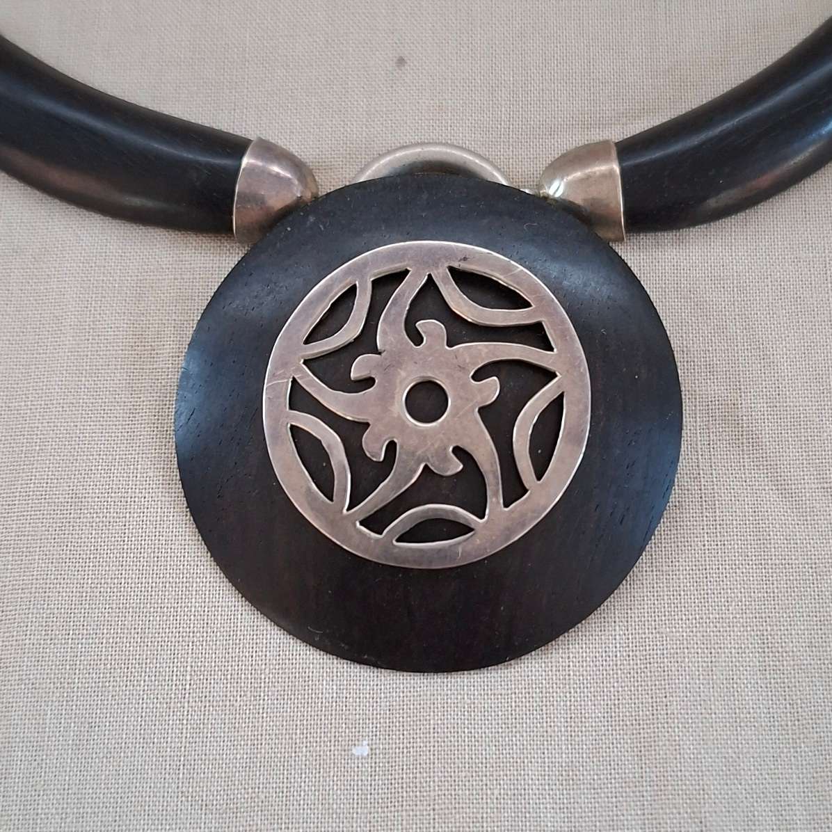 Stirling Silver and black wood necklace - One of a kind