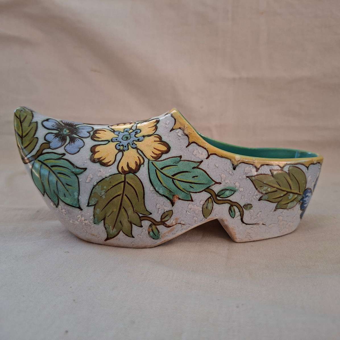 Dutch Gouda clog floral 17 cms - signed Anita Gouda Holland