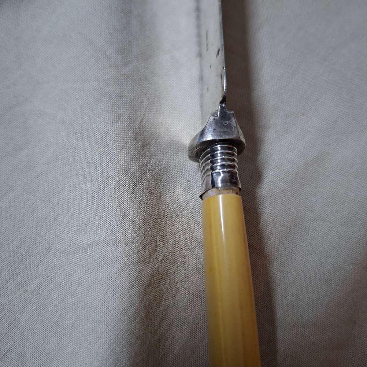 Antique Bread cake knife with silver hall marked collar - pretty etched design