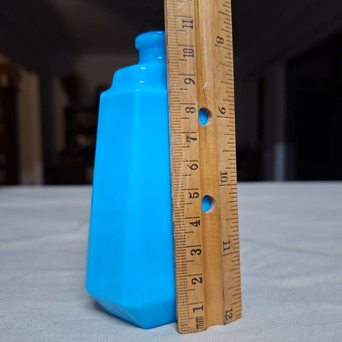 Blue Perfume bottle Blue Milk glass.   French Lou Lou by Cacharel empty