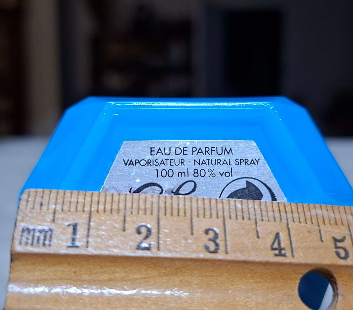 Blue Perfume bottle Blue Milk glass.   French Lou Lou by Cacharel empty