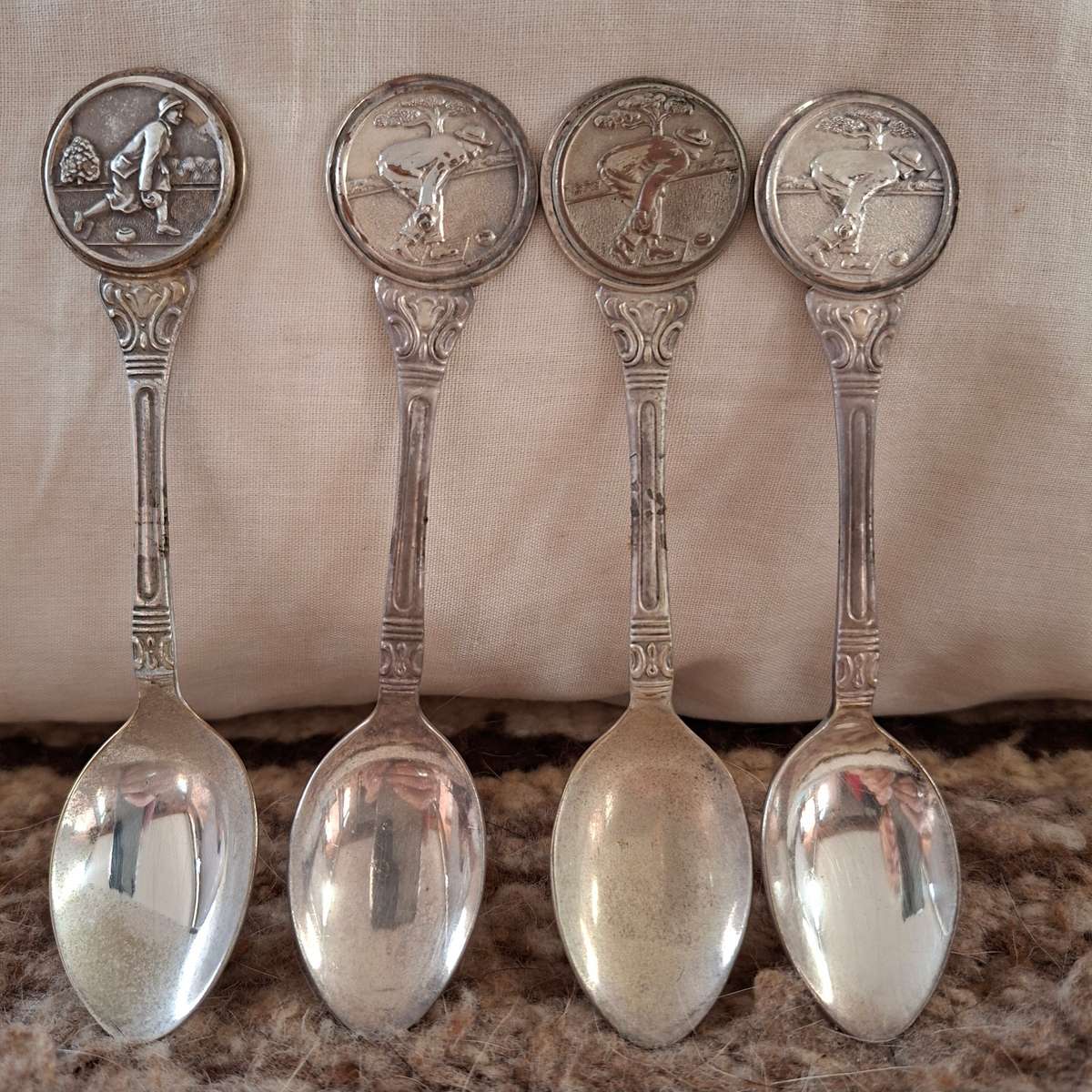 Vintage silver plated bowling tea spoons 1940's?