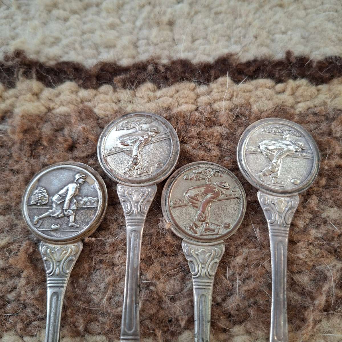Vintage silver plated bowling tea spoons 1940's?