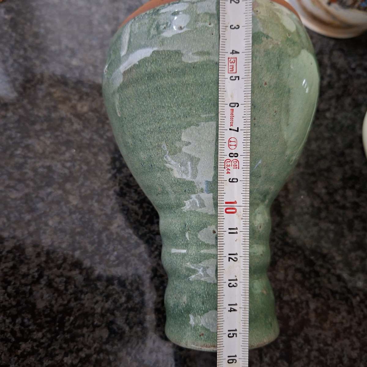 Sold Bobshop 2 Jan 2026 Green studio pottery vase - 16 cms