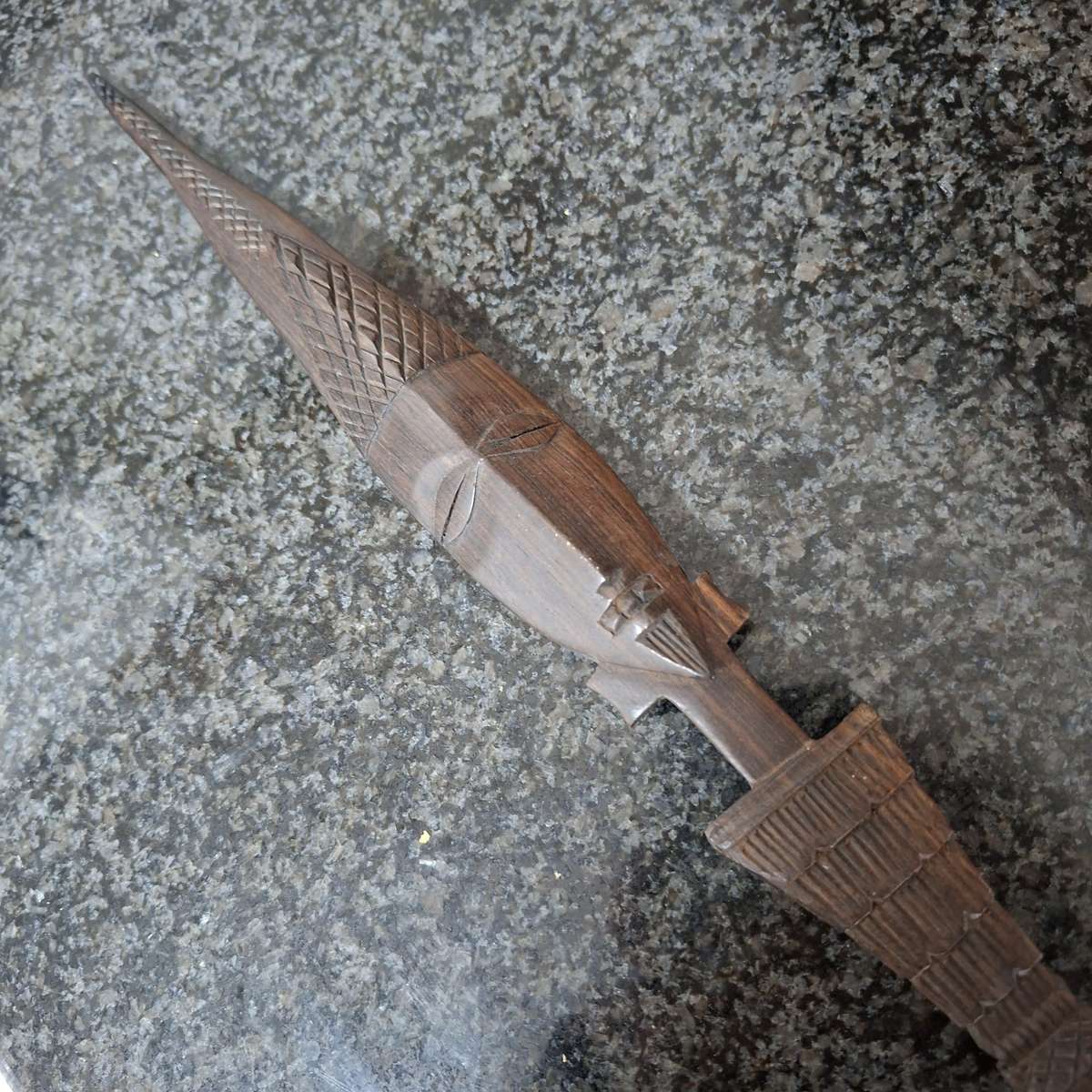 African hardwood carved knife - ceremonial? traditional pattern 76 cms long