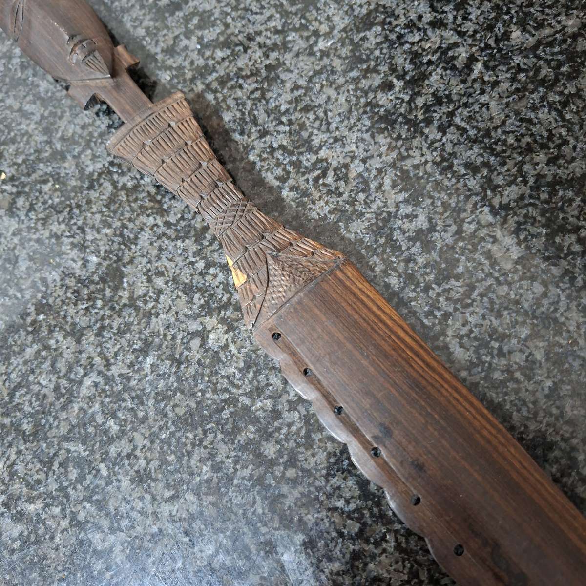 African hardwood carved knife - ceremonial? traditional pattern 76 cms long