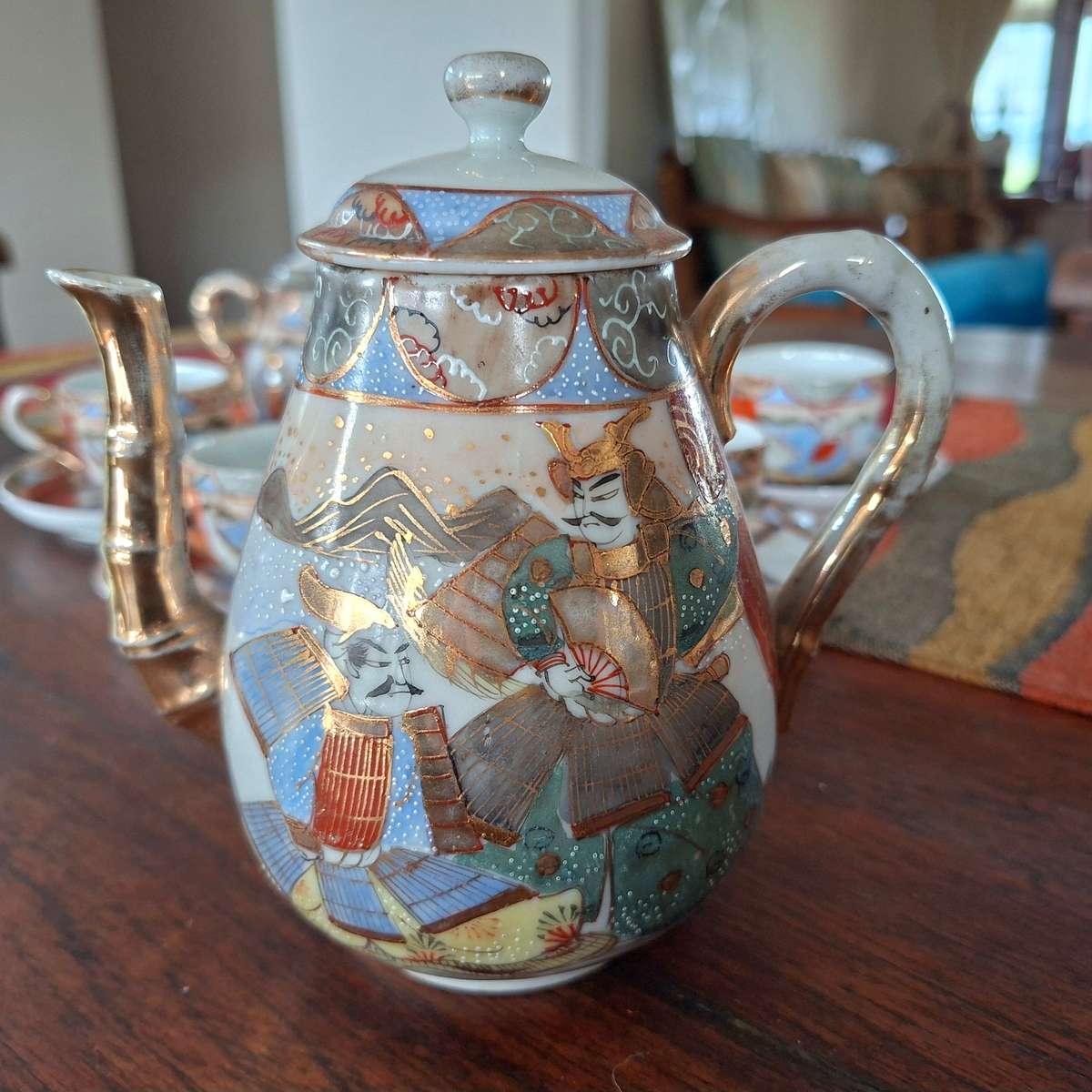 Japanese samurai coffee set 5 cups coffee pot and sug basin