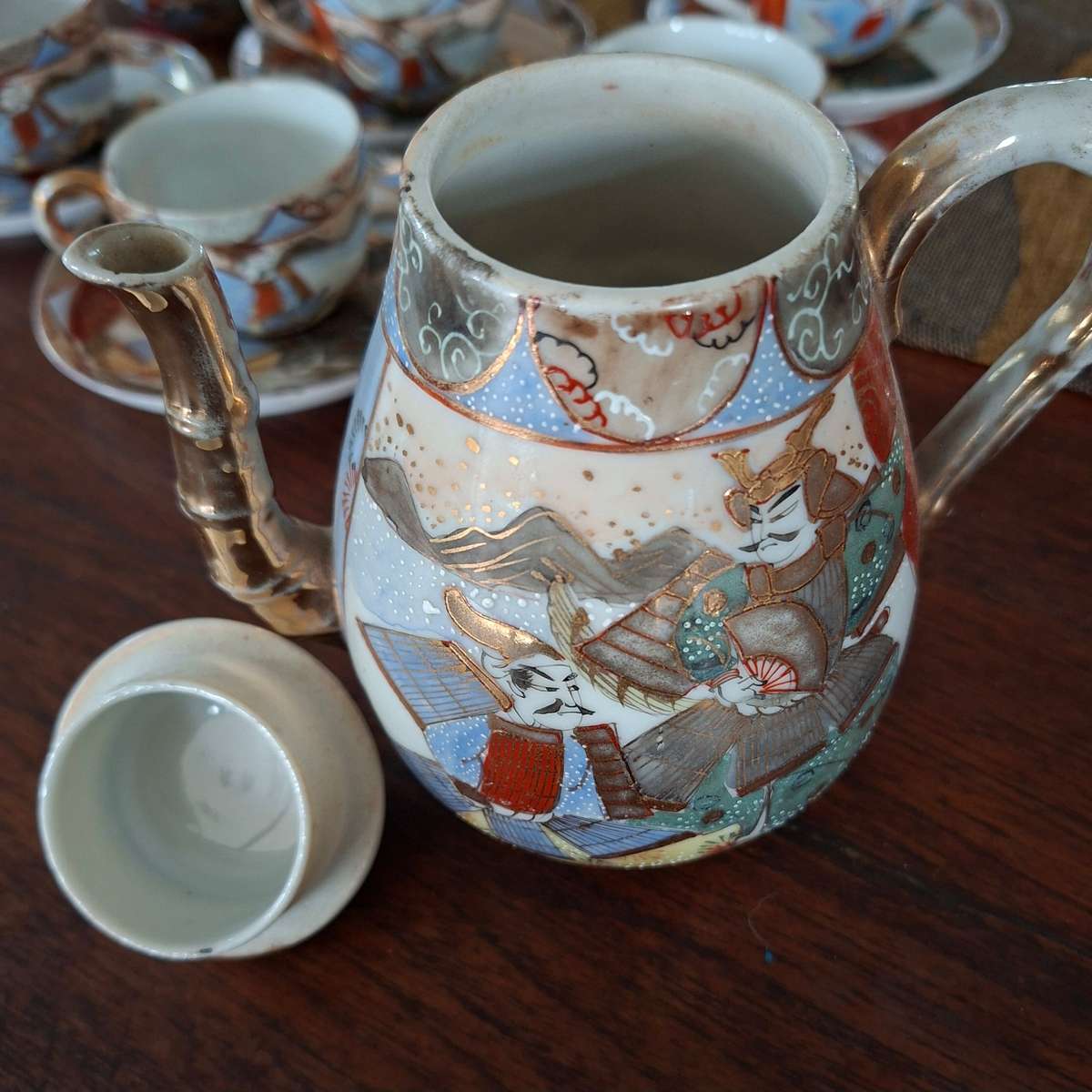 Japanese samurai coffee set 5 cups coffee pot and sug basin