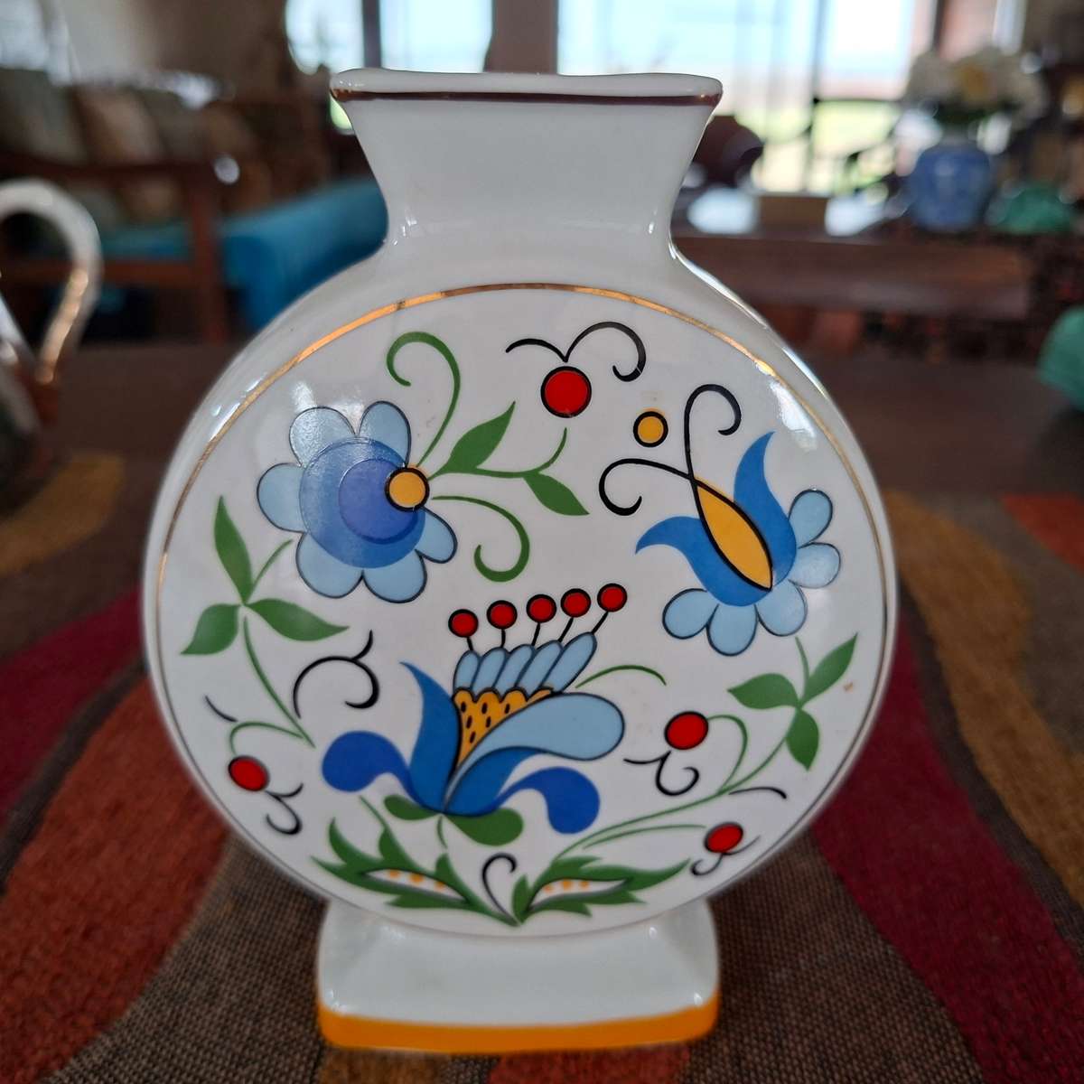 Polish Lubiana folkart Vase 16cms - floral 1970's