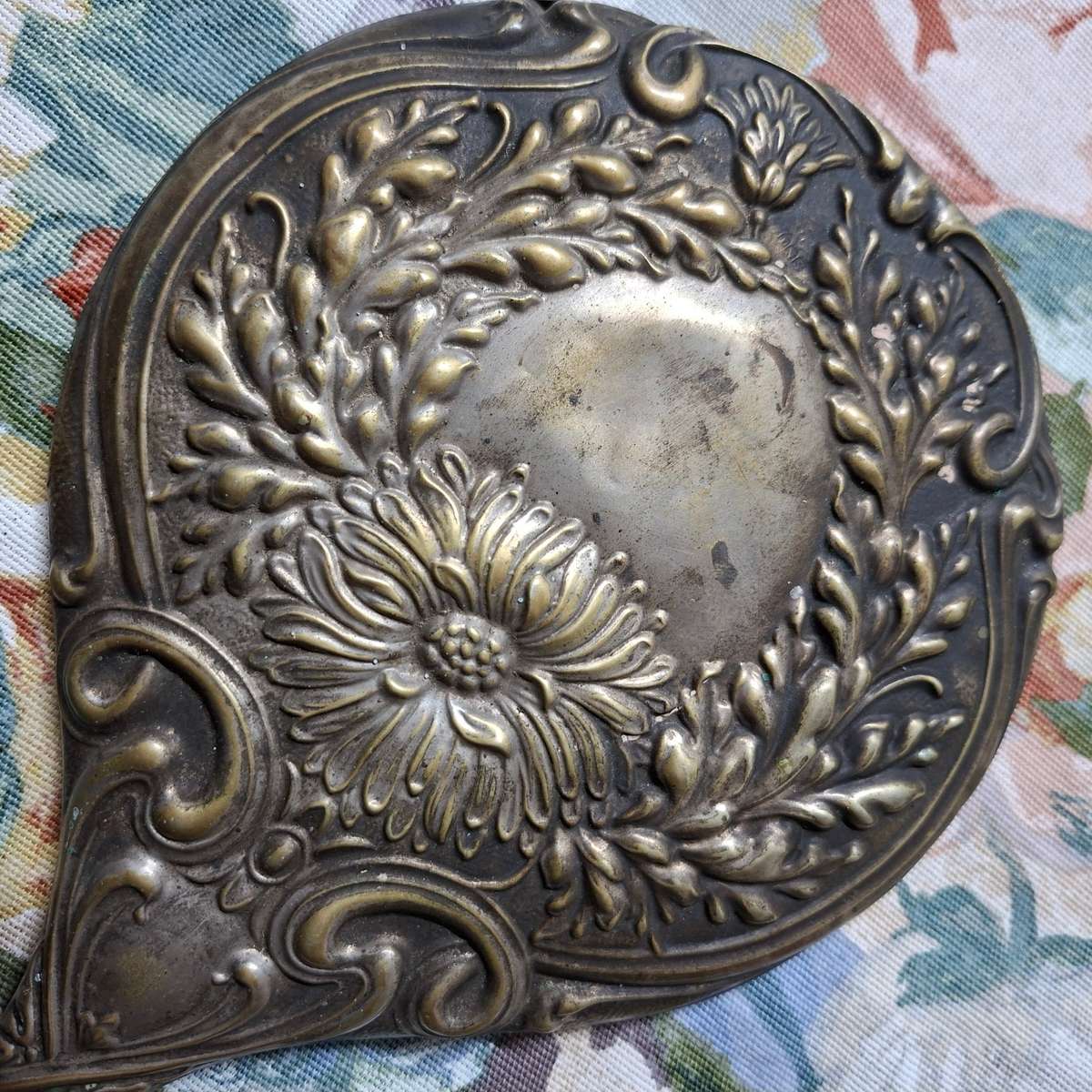 Epns Hand Mirror Victorian? Nouveau? Embossed.  Good Bevelled mirror.