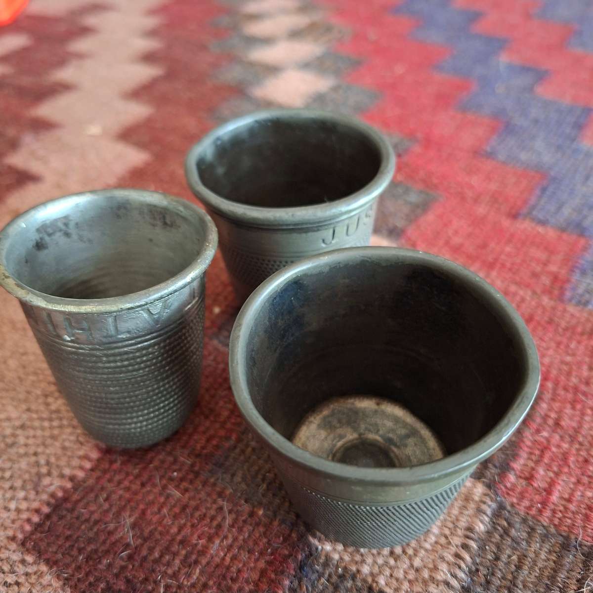 3 antique pewter thimbles "Just a thimble full"   A rare find.