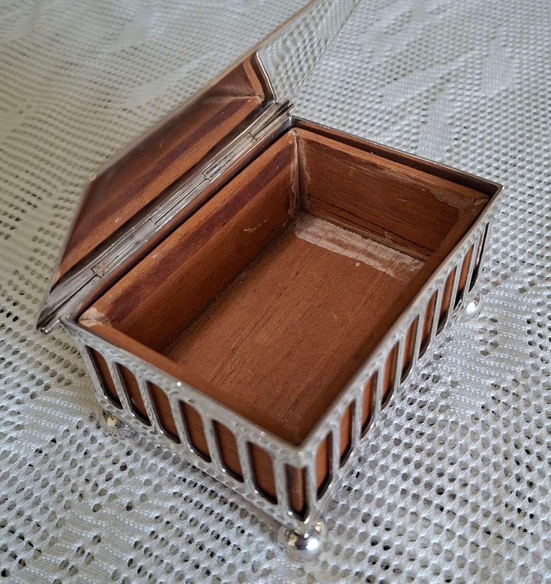 Table Cigarette Box - EPNS silver plate wooden lining.