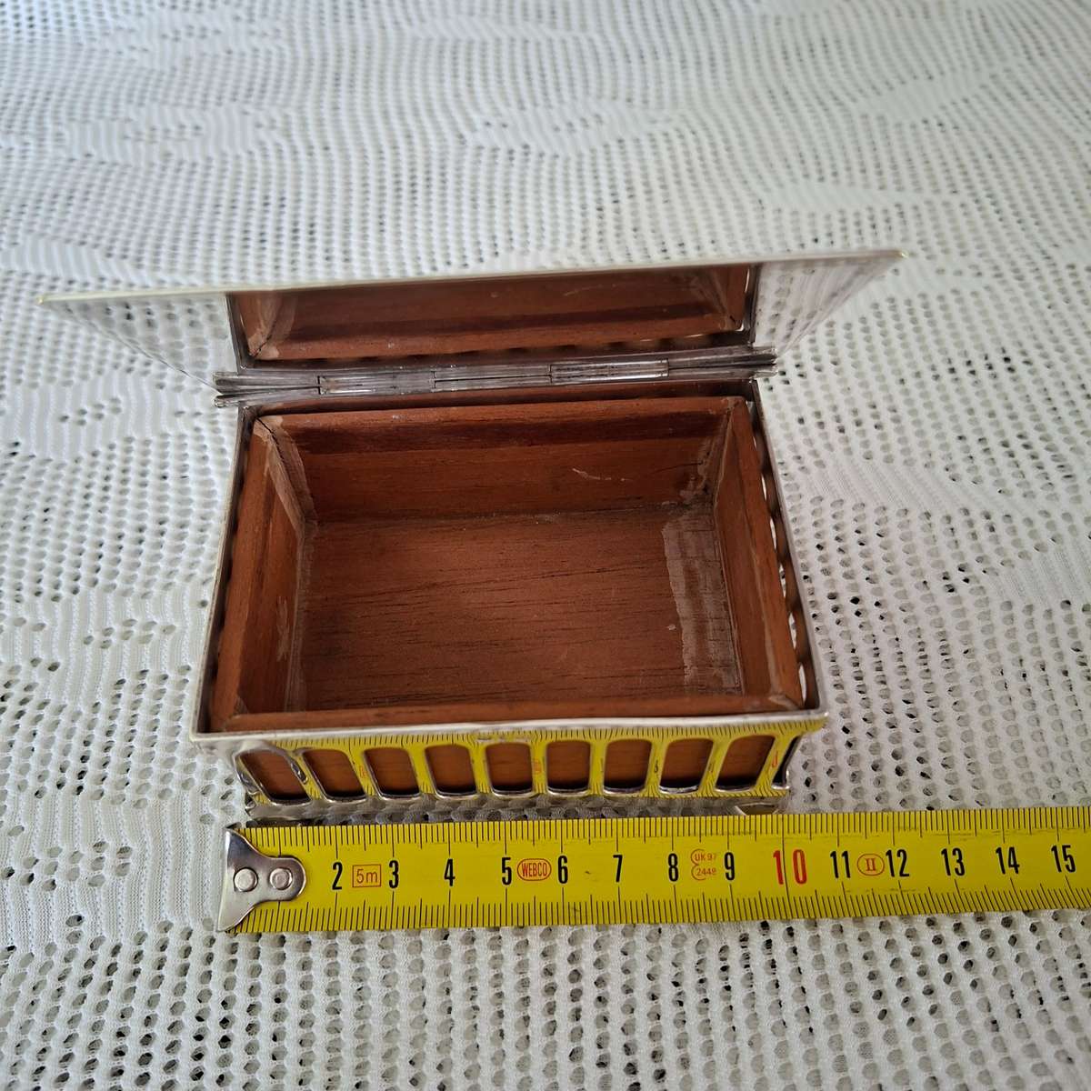 Table Cigarette Box - EPNS silver plate wooden lining.