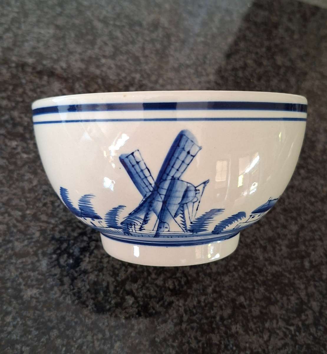 Blue and White Delft style bowl windmills and boats.
