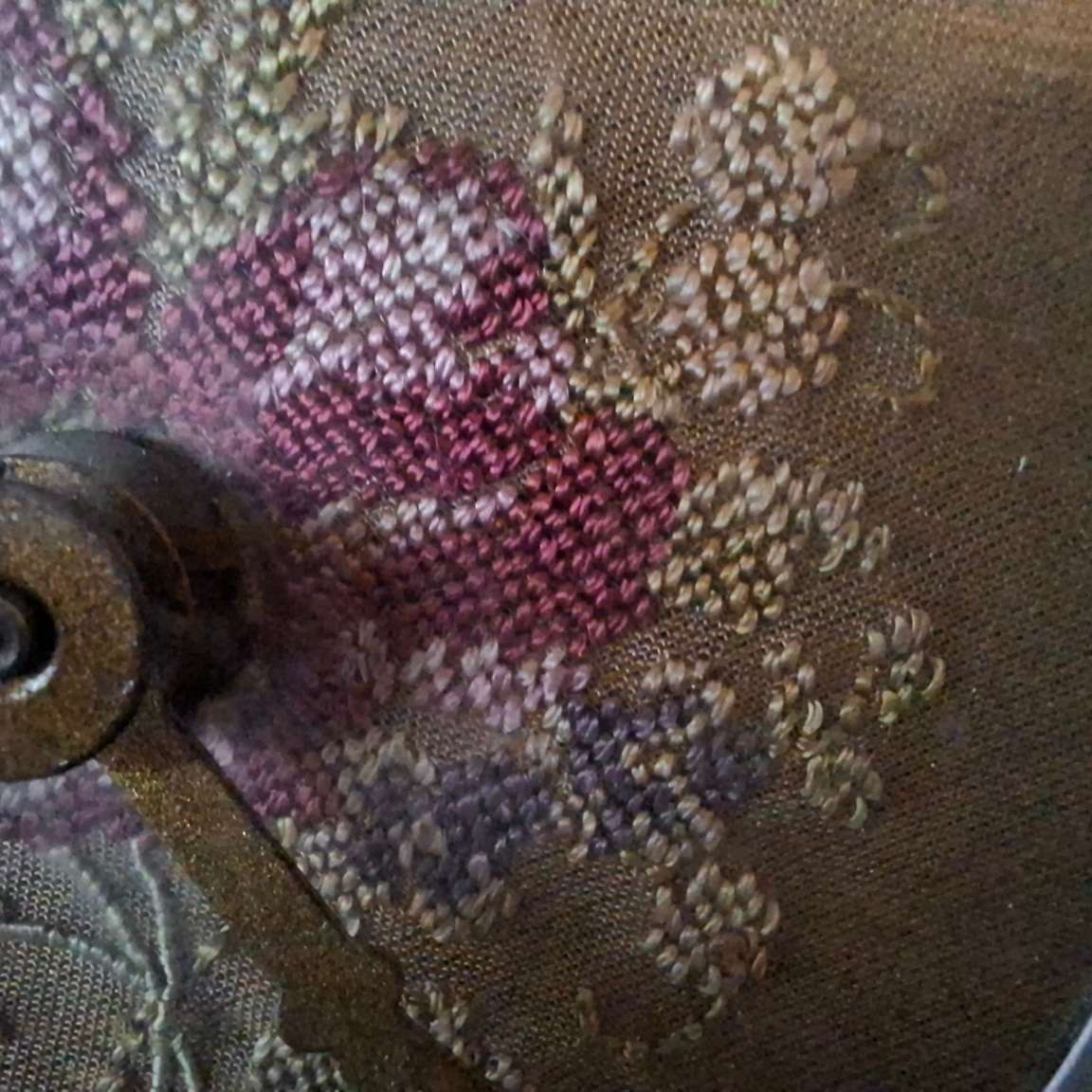 Mechanical Table Clock with petit point face - made in england.  Filigree metal feet.  Working