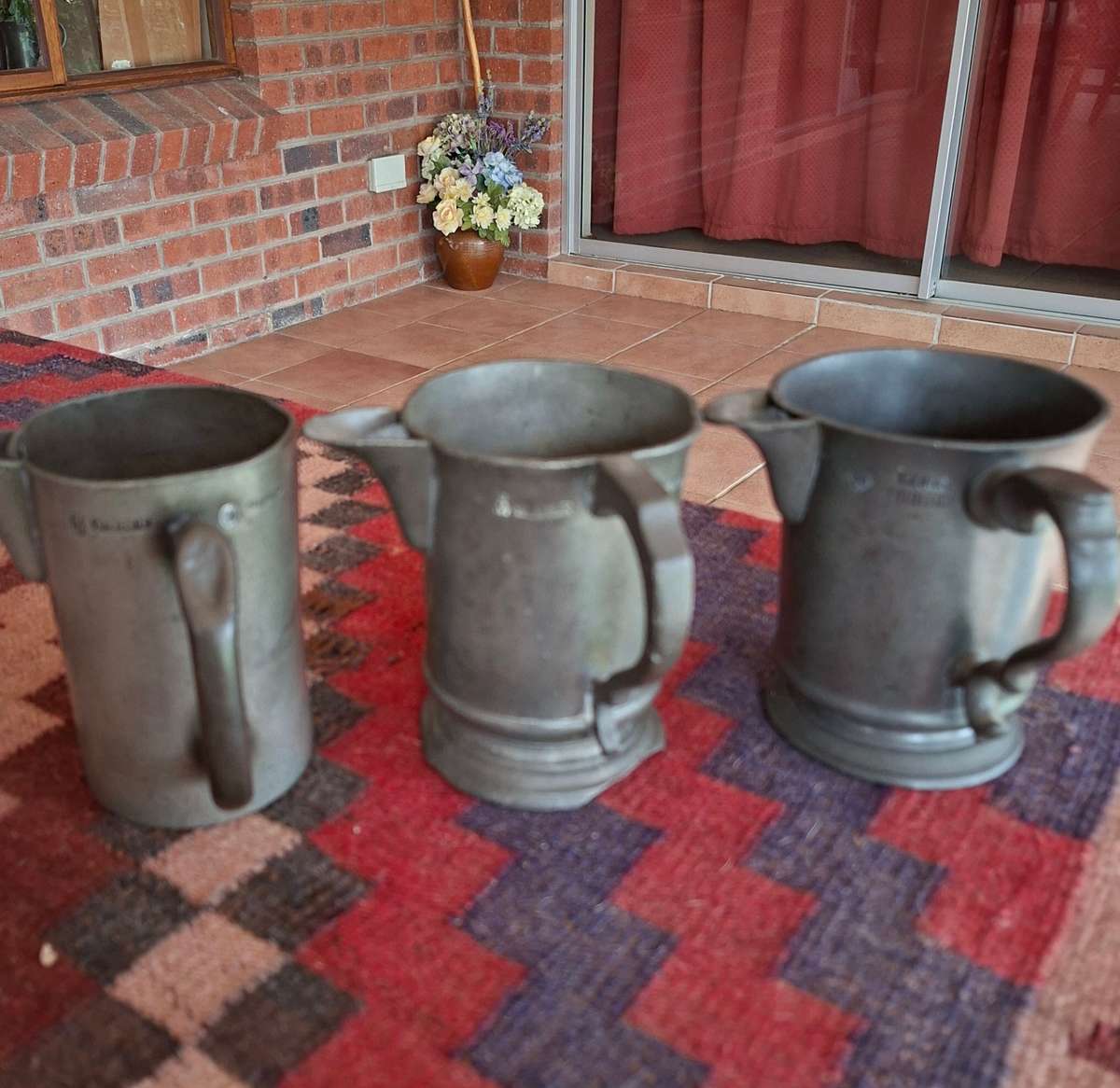 3 antique 1 pint pub jugs - with pub names and makers marks - fantastic collection
