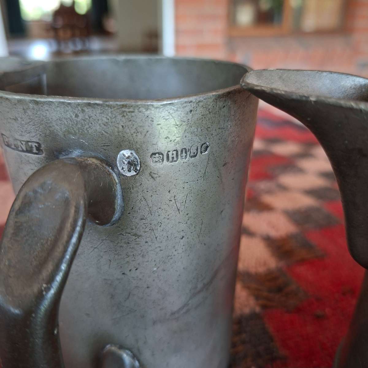 3 antique 1 pint pub jugs - with pub names and makers marks - fantastic collection