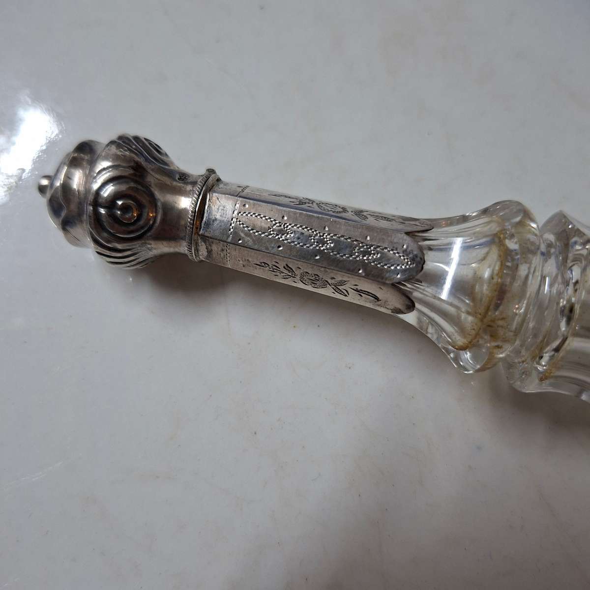 Silver trimmed perfume bottle - Antique dutch