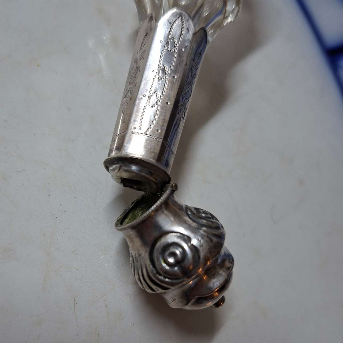 Silver trimmed perfume bottle - Antique dutch