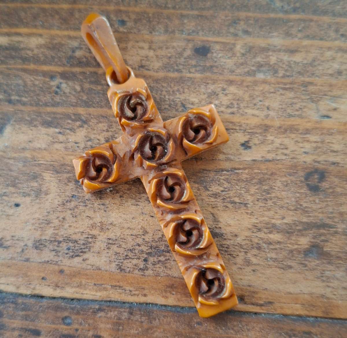 bakelite cross crucifix pendant - vegetable ivory