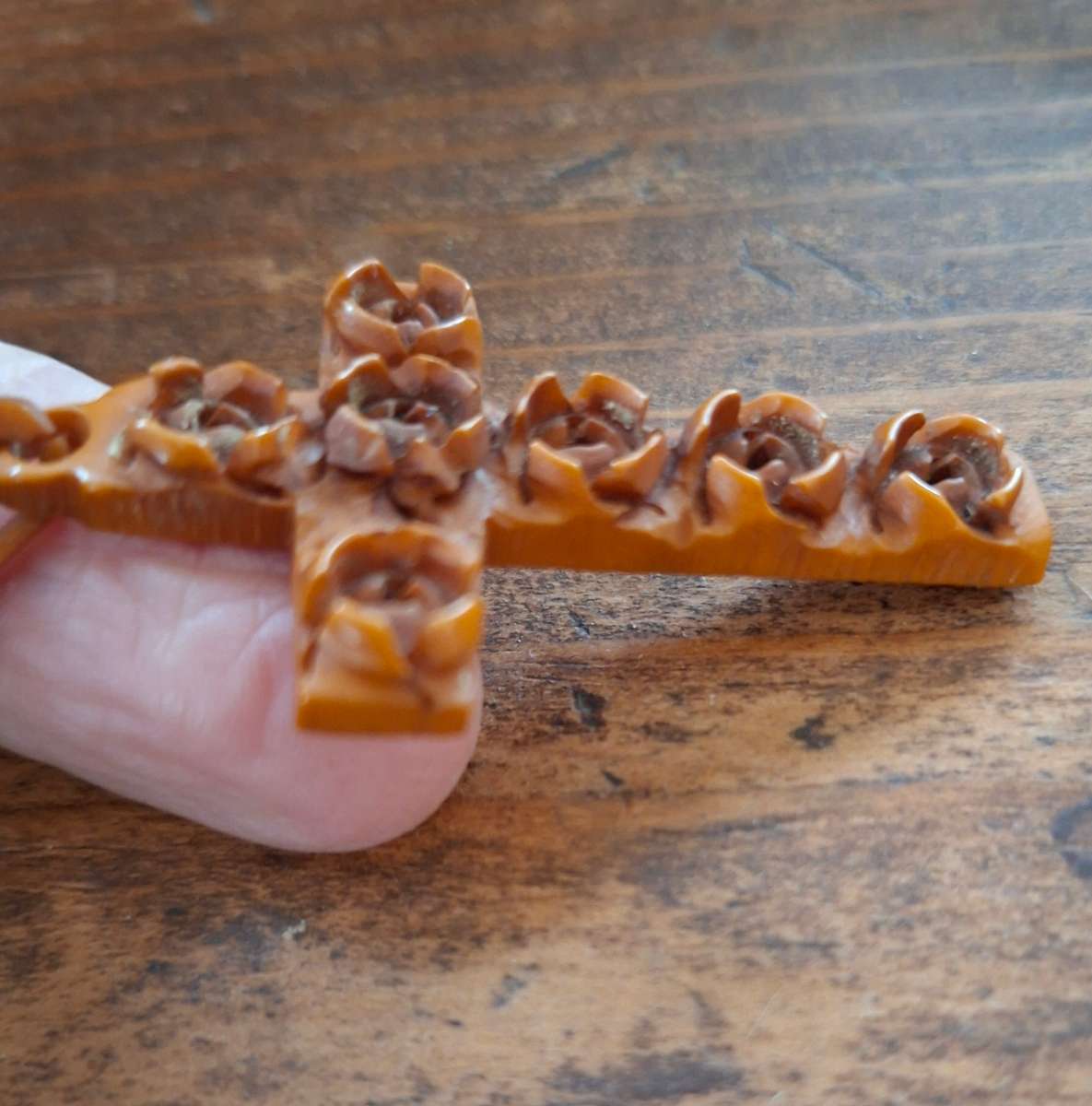 bakelite cross crucifix pendant - vegetable ivory