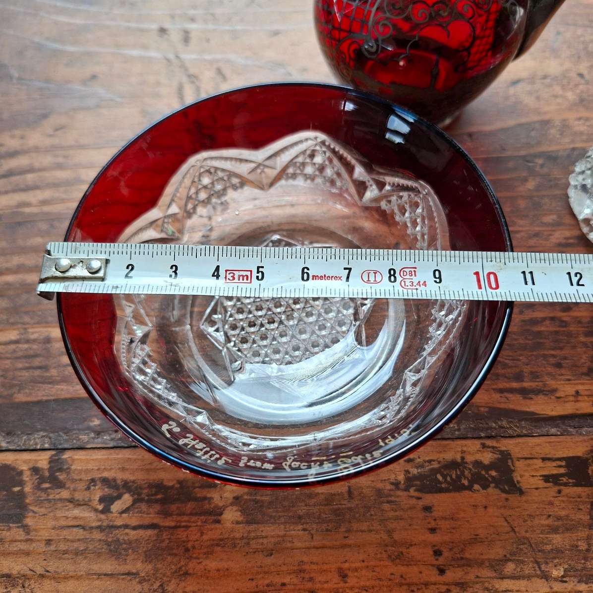 Antique Ruby flash glass jug and bowl 1915 - inscribed