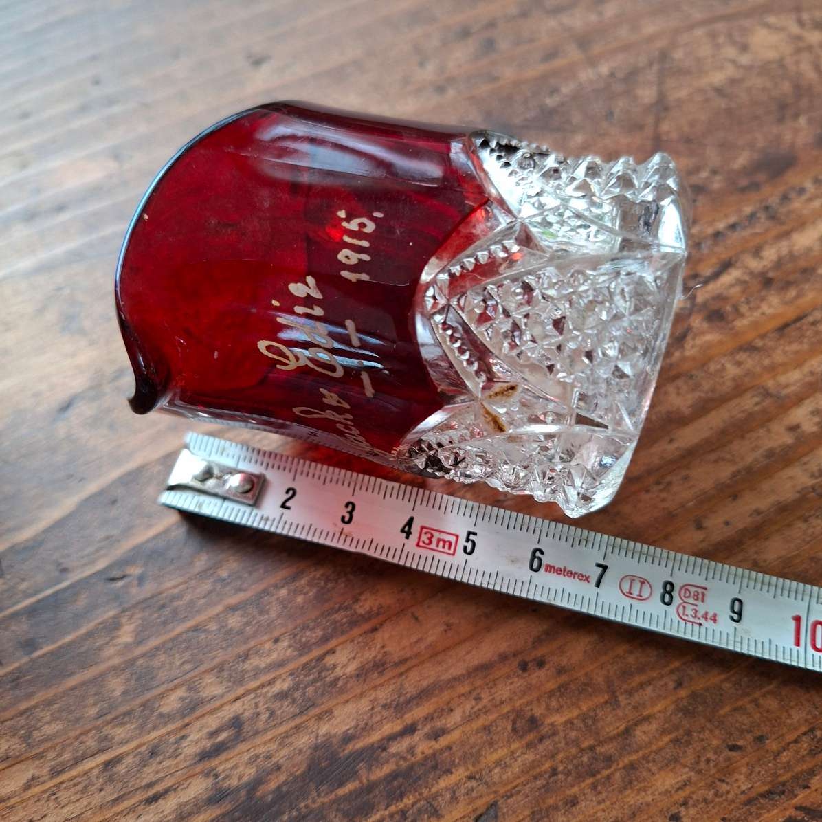 Antique Ruby flash glass jug and bowl 1915 - inscribed