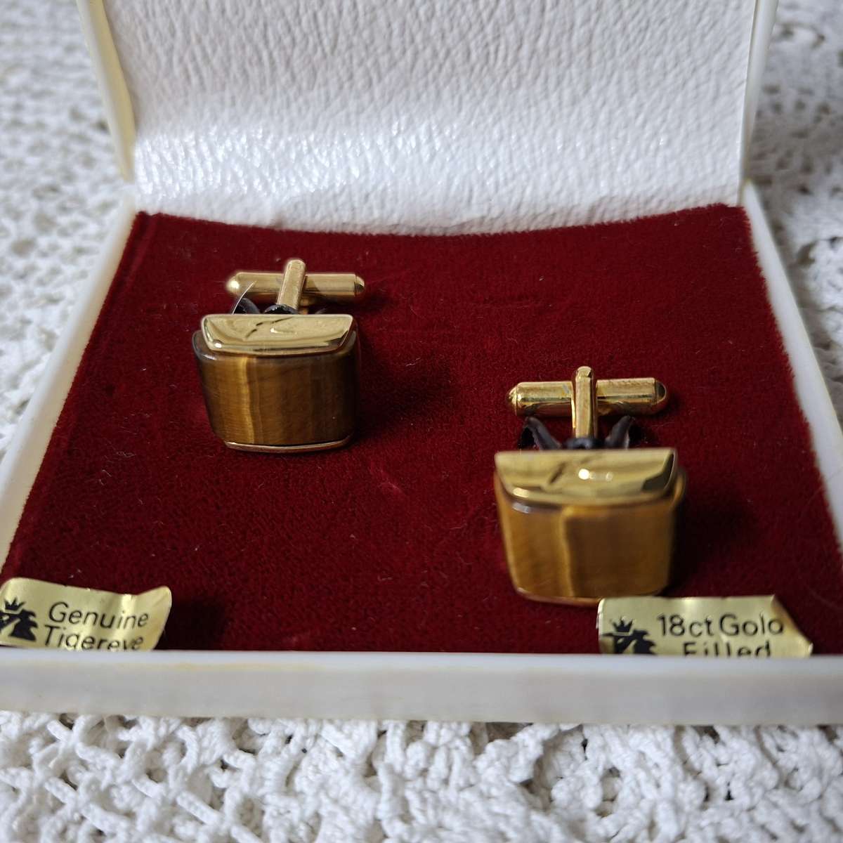 SAA Tigers eye cufflinks - 18ct gold filled