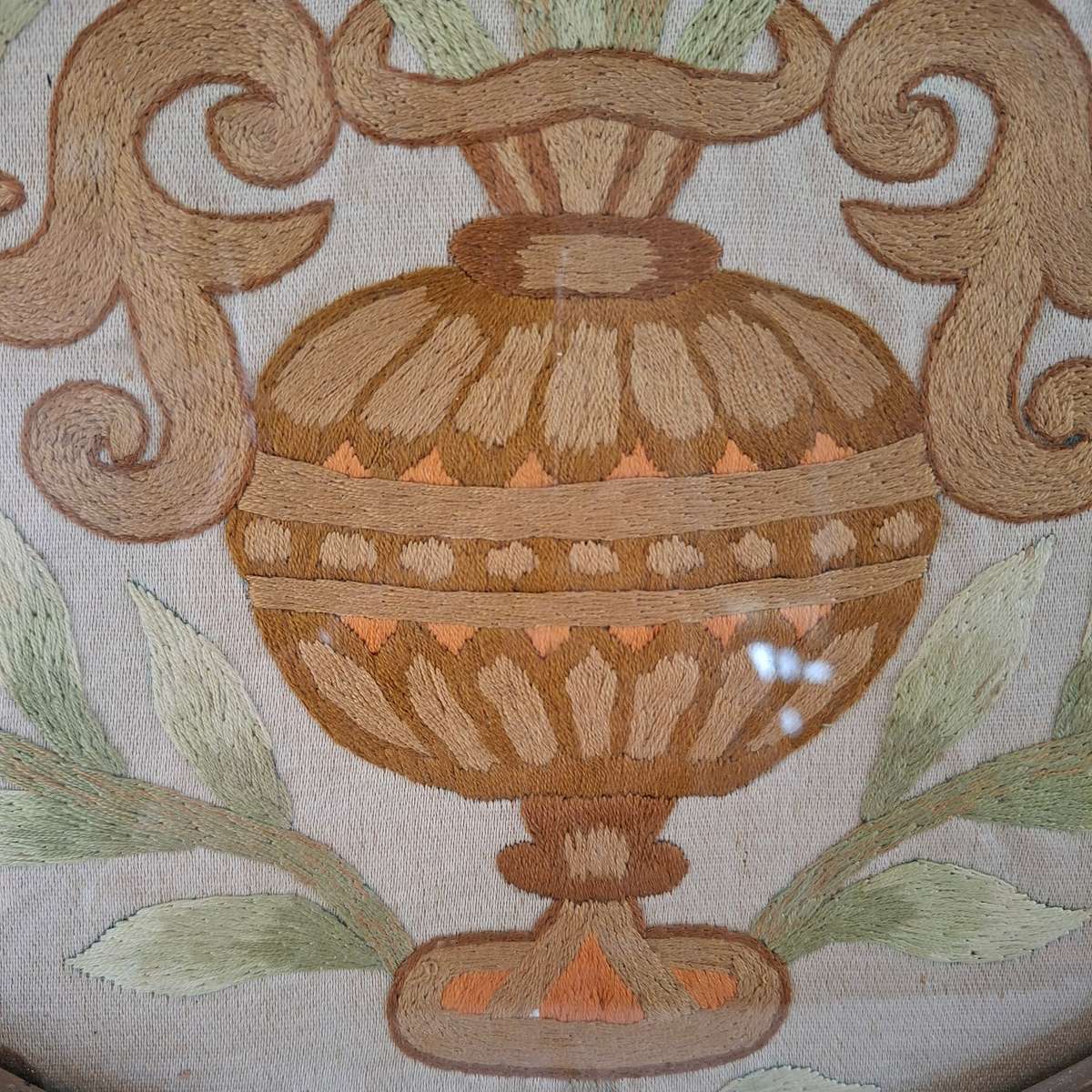 1902 framed silk embroidery - Styalized floral work - satin stitch in original frame
