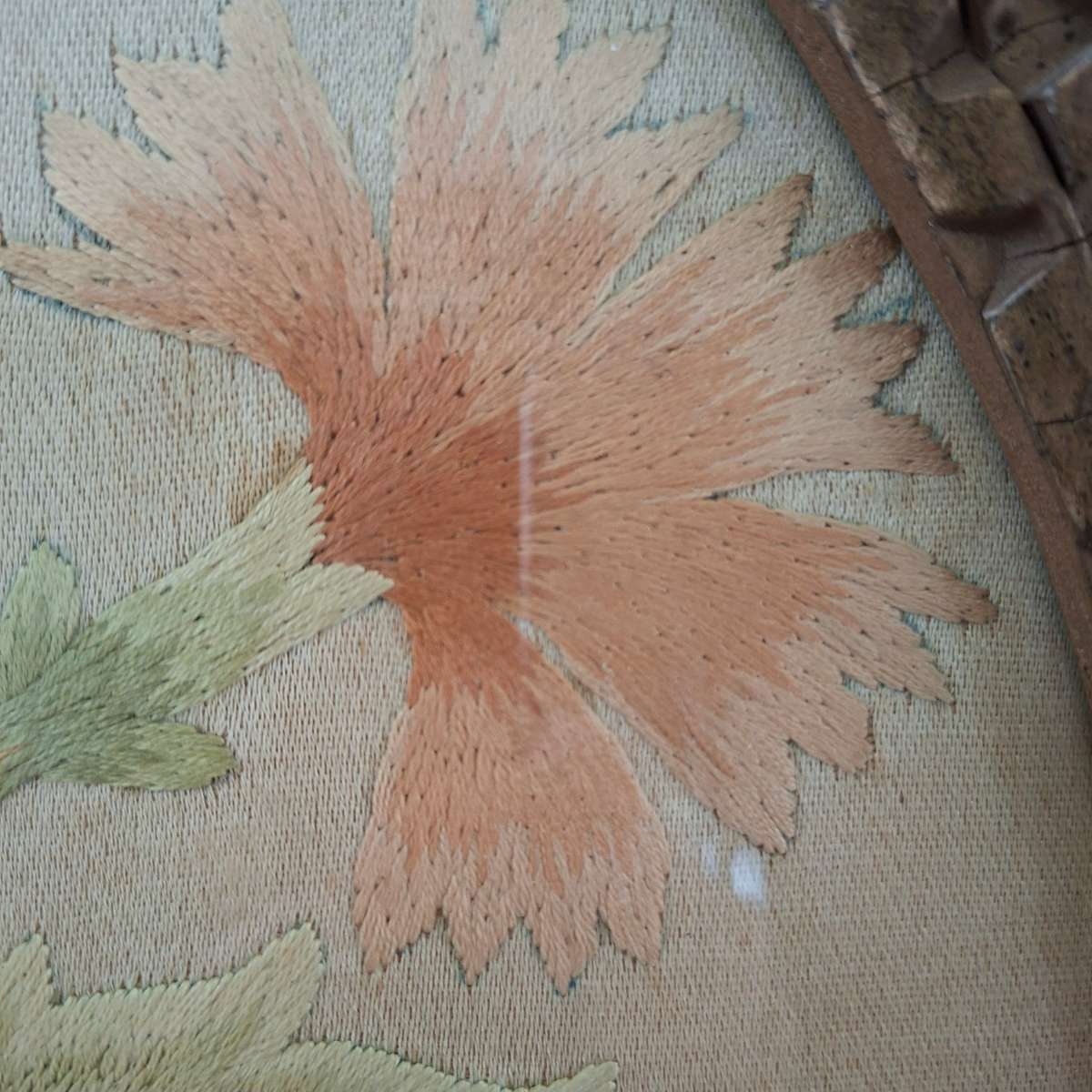 1902 framed silk embroidery - Styalized floral work - satin stitch in original frame