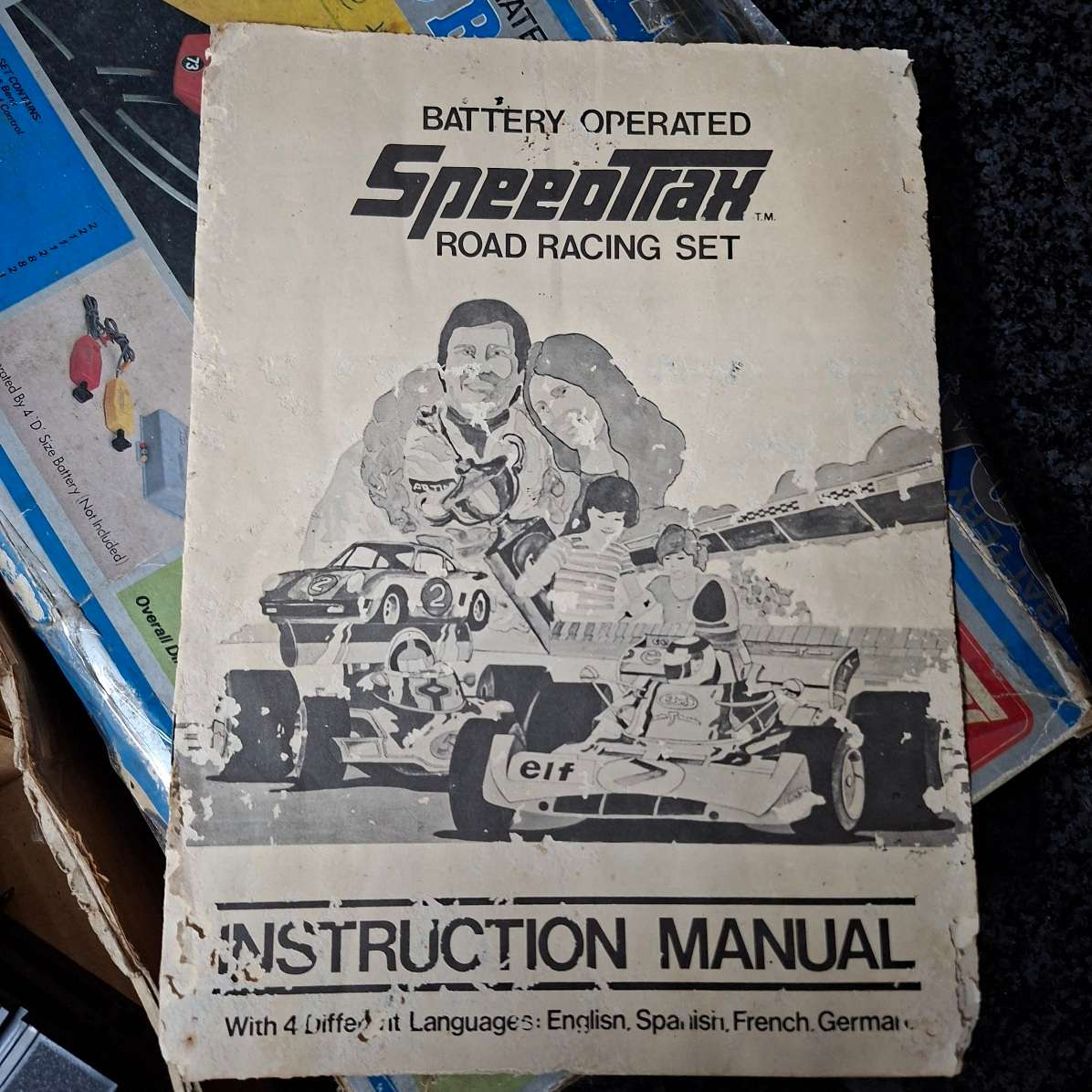 Boxed vintage speedtrak racing set with Mercedes c111 cars