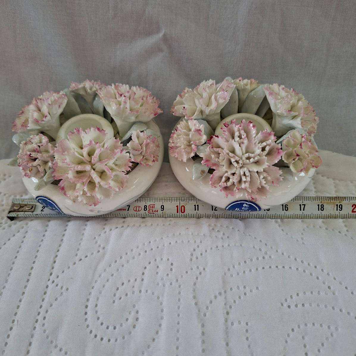 Royal Doulton tableware 2 candle stick holders - pink carnations