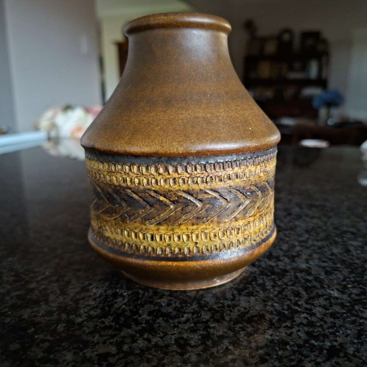 West German Ceramic vase -12 cms tall - imbossed designs