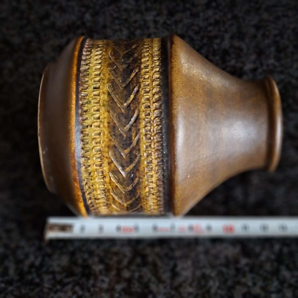 West German Ceramic vase -12 cms tall - imbossed designs