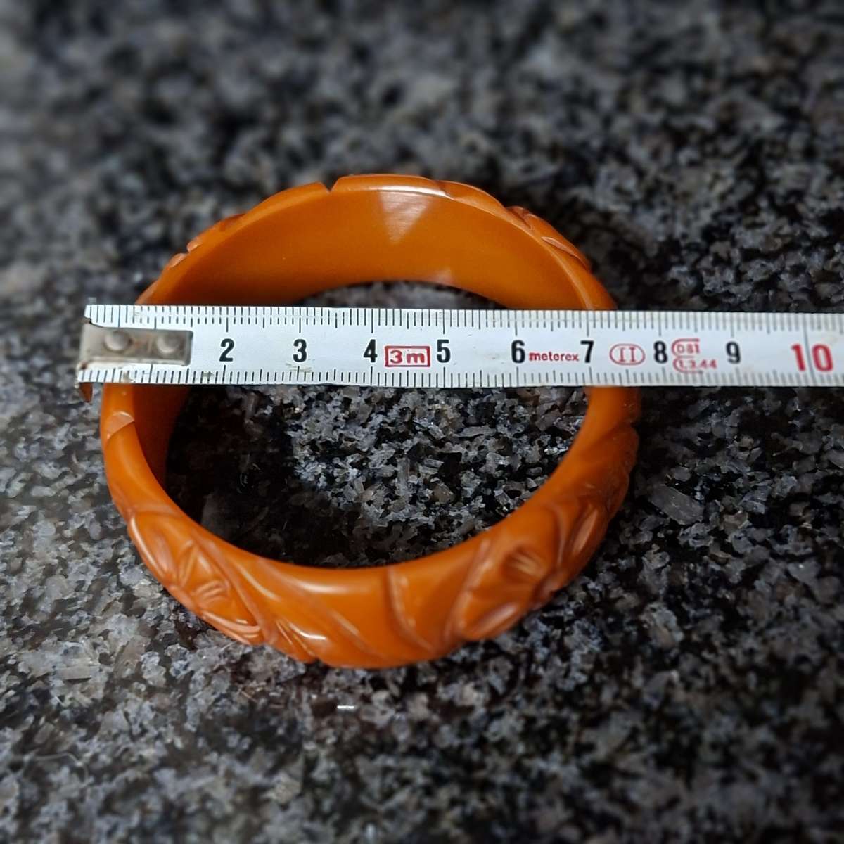 Bakelite bangle bracelet carved amber honey colour 2 cms wide